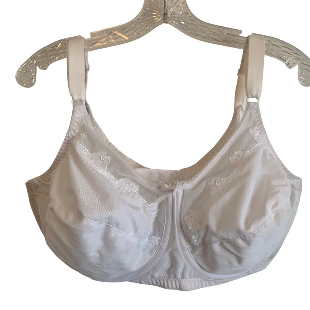 Bali Womens 42DDD Style 0180 White Satin Floral Underwire Full Coverage Bra